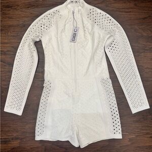 GIGI C White Laser-Cut Eyelet Romper Surf Suit